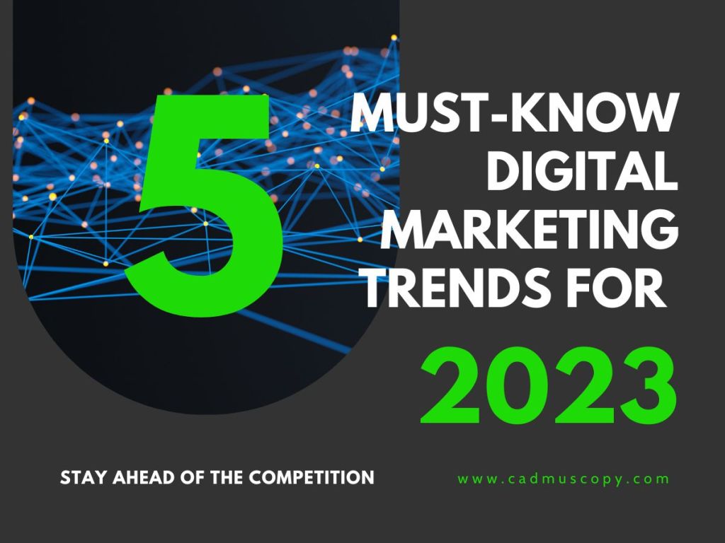Feature Image for post highlighting 5 must-know digital marketing trends. By Cadmus Copy in Elgin