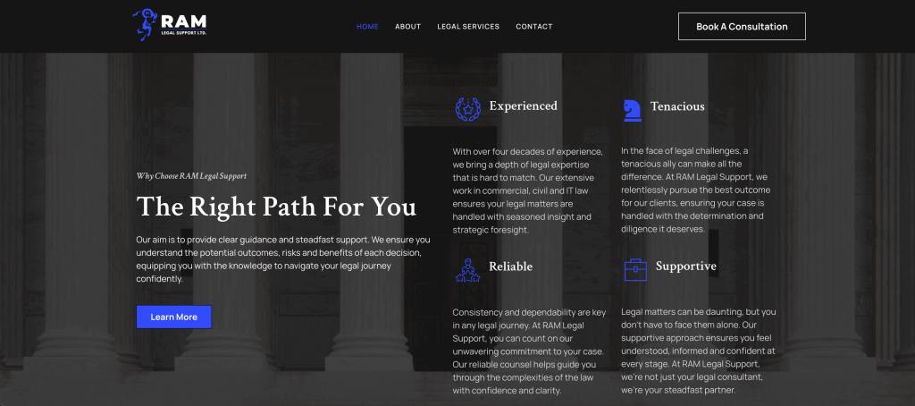 Website Development for RAM Legal Support Ltd. conducted by Cadmus Copy in Elgin, Moray, UK
