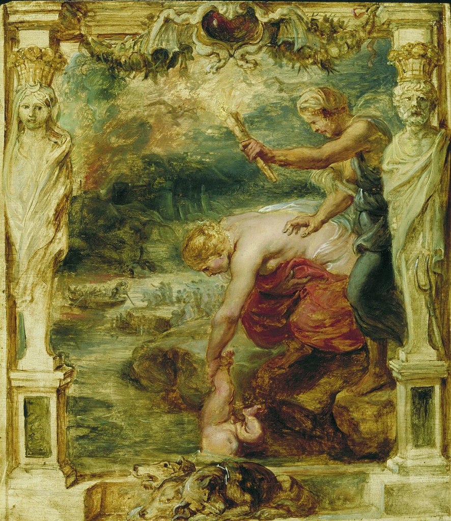 Classical scene with mythological figures.